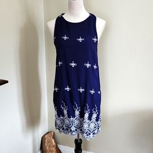 Jella C Navy blue embroidered shift dress, M